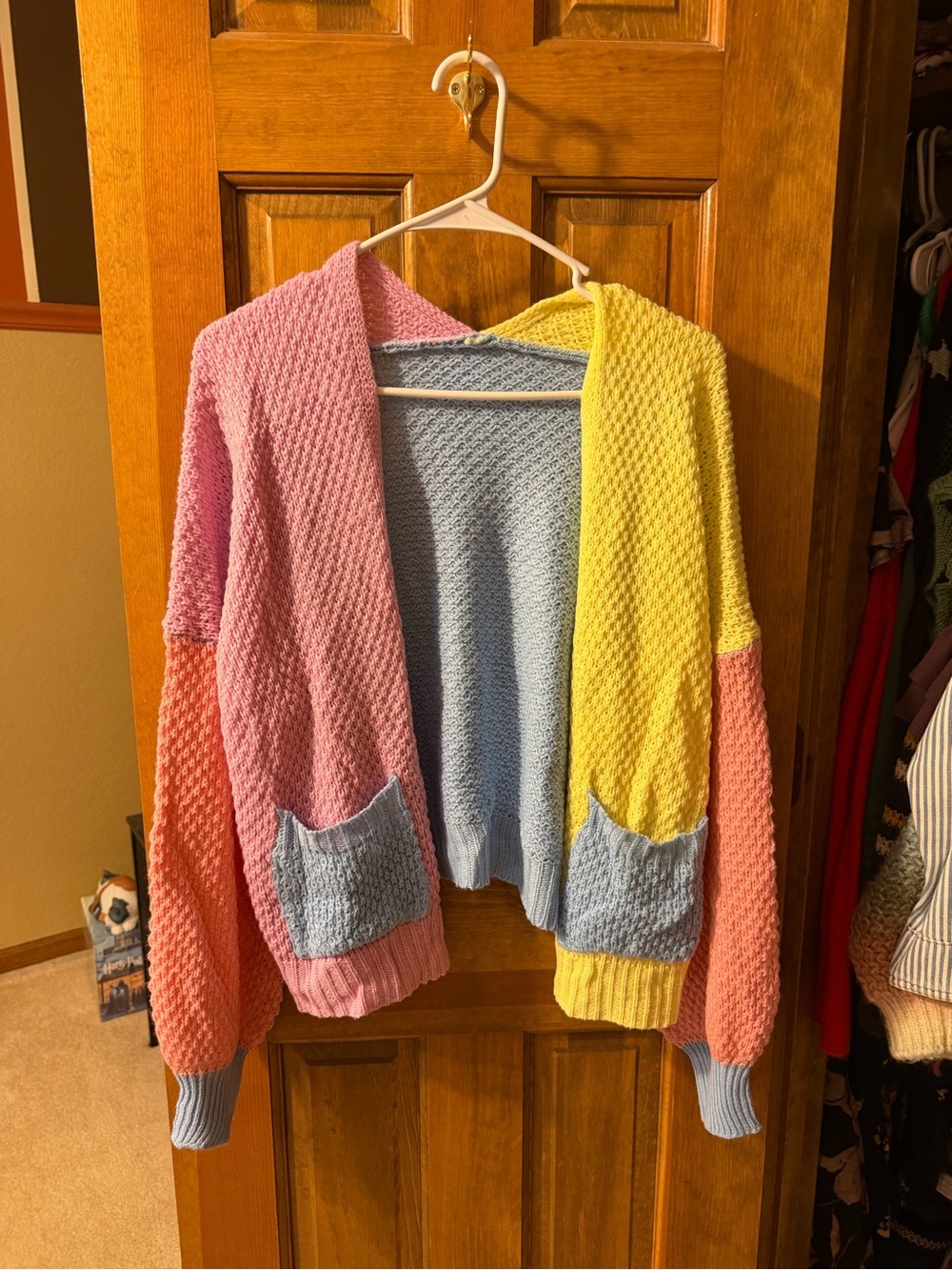 Pastel Colorblock Open-Front Women's Cardigan Sweater